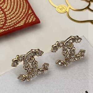 Chanel Gold-Tone Twisted Crystal CC Logo Stud Earrings